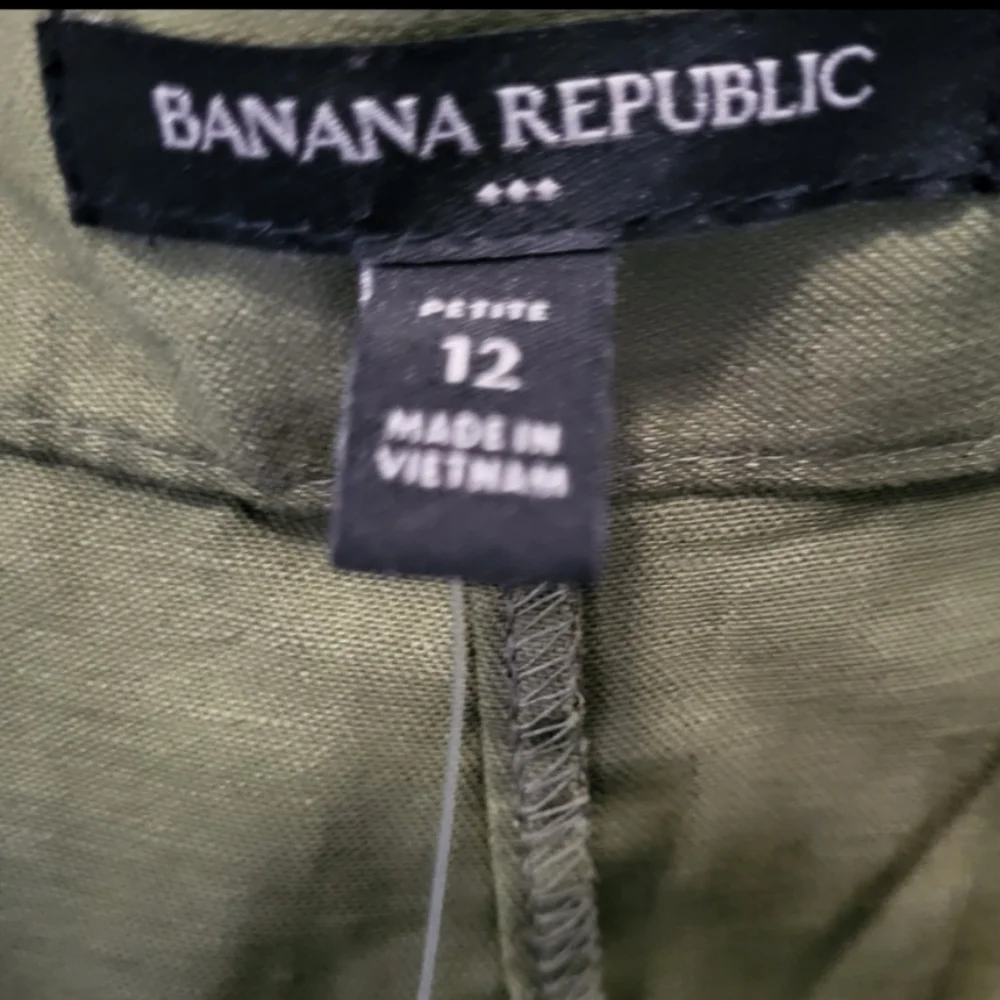 Banana Republic women's linen trouser pant 12 Petite olive green tie belt NWT